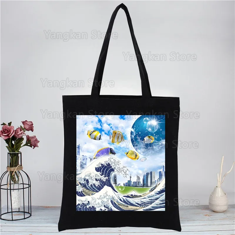 

Сумки-шопперы Frutiger Aero для женщин, многоразовая сумка-тоут Harajuku, большая вместительная сумка для покупок, аниме-печать