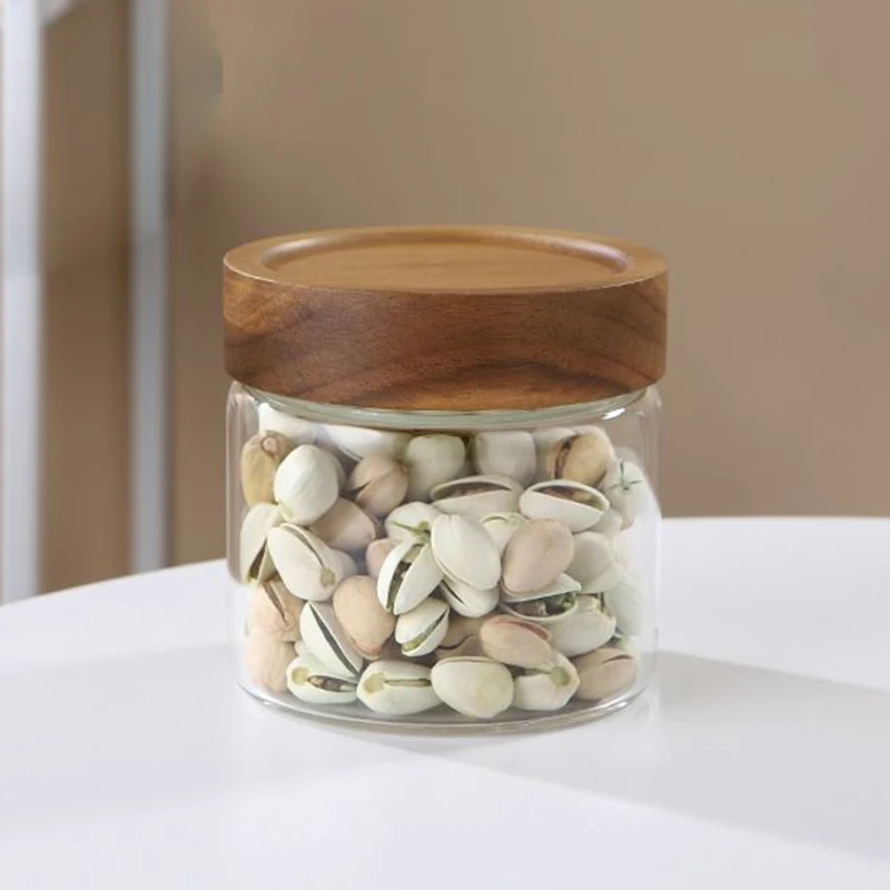 20oz 600ml Wood Lid Glass Airtight Canister Kitchen Storage Bottles Jars Food Container Grains Coffee Beans Candy Big Containers