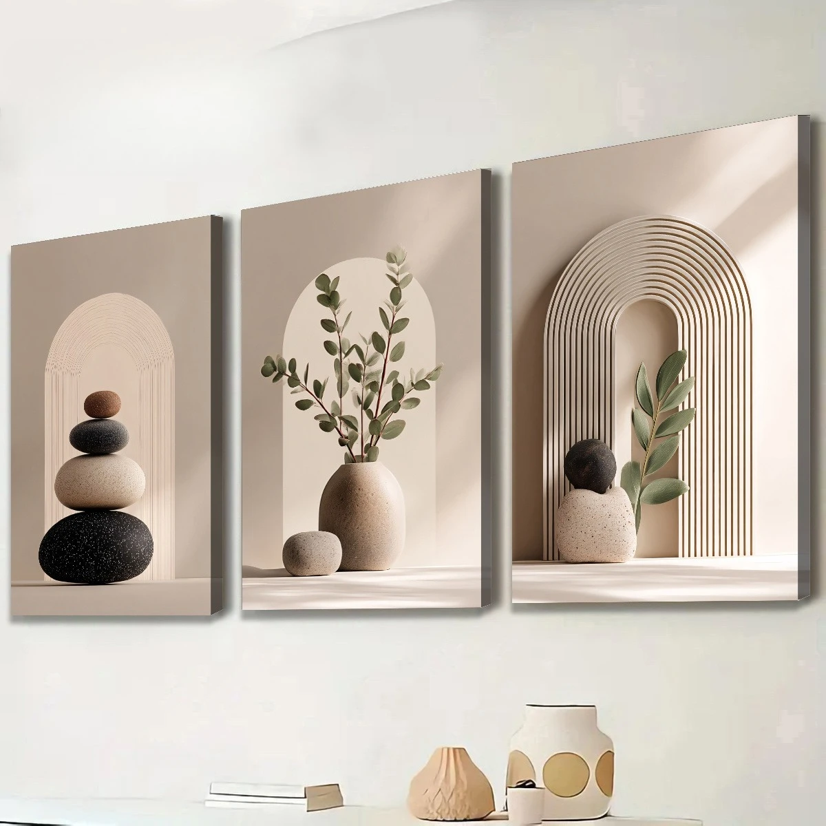 3-teiliges rahmenloses Leinwandbild im Bohemian-Stil, luxuriöses Kunst-Poster mit Pflanzenmotiv, fertig gerahmt, für die Heimdekoration, Wandkunst, Raumdekoration – Detail 5