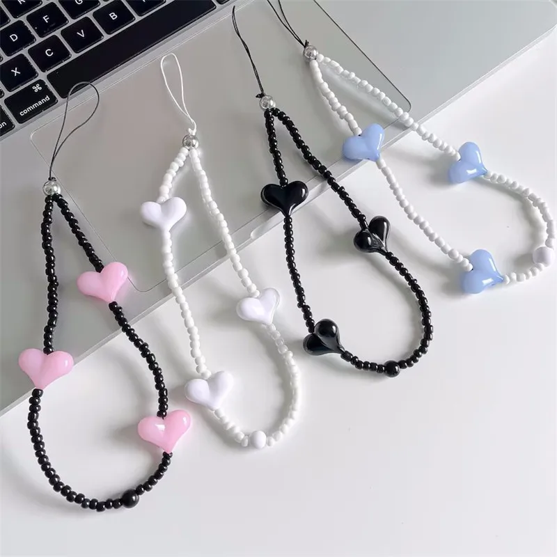 Cute Phone Charm, Black White Beaded Phone Strap, Kpop Key Charm, same style as Blackpink, Blink must-have, gift for her, party