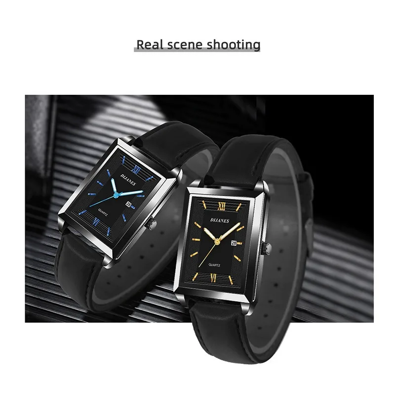 Fashion Mens Business Watches for Men Rectangle Stainless Steel Quartz Wrist Watch Man Casual Leather Watch relogio masculino