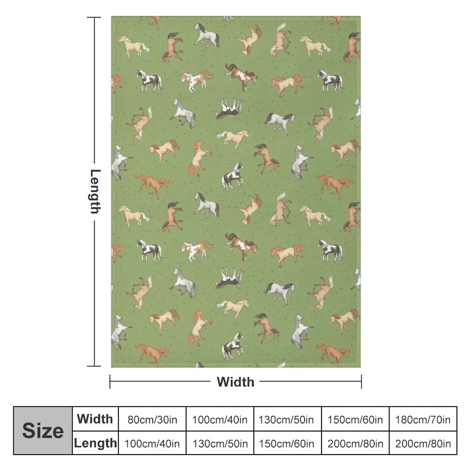 Scattered Horses spotty on olive green pattern Throw Blanket couch cozy soft plush fuzzy picnic outdoor blanket