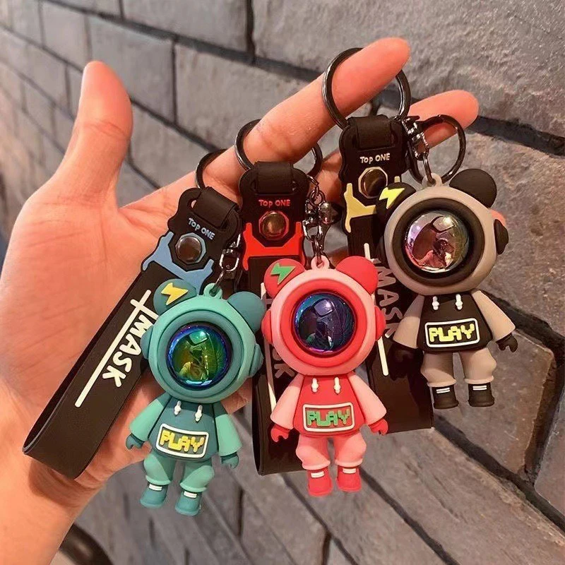 Cartoon Lightning Bear Keychain Astronaut Bear Doll Keyring Bag Pendant Key Chain Couple Car Keyholder Bag Jewelry Gift