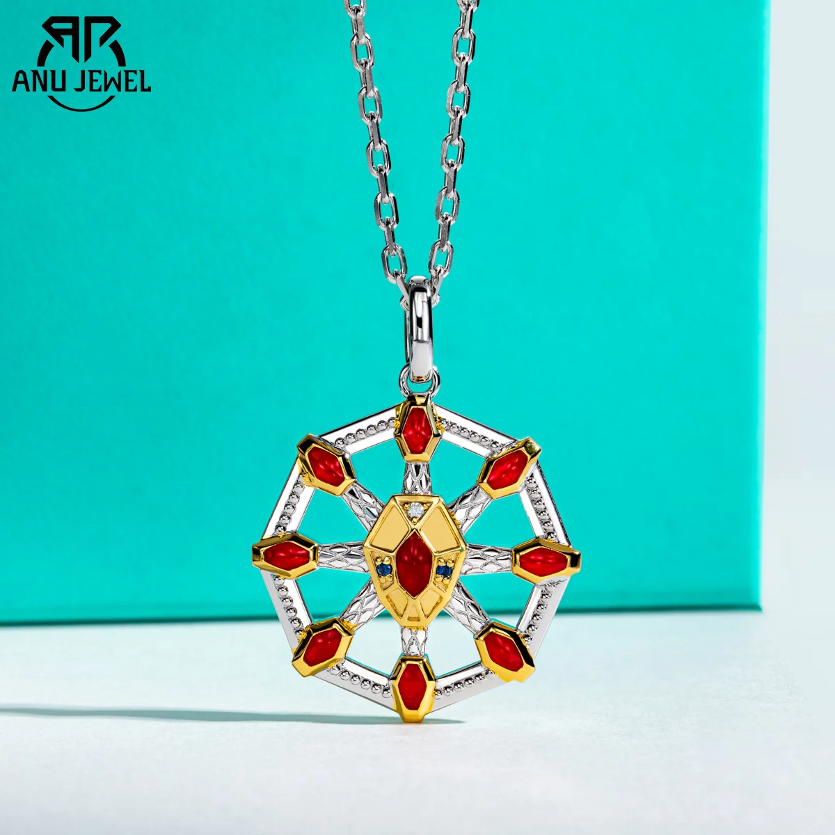 

AnuJewel Moissanites Enamel Craft Nine Head Chinese Myth Pendant Classic of Mountains and Seas 21g 925 Sterling Silver Necklace