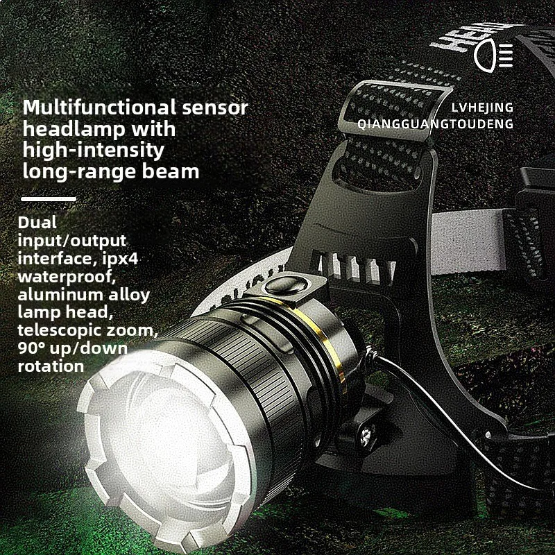 LED Dual Lithium Rechargeable Zoomable Headlamp Super Bright Long Lasting Fishing Head Light