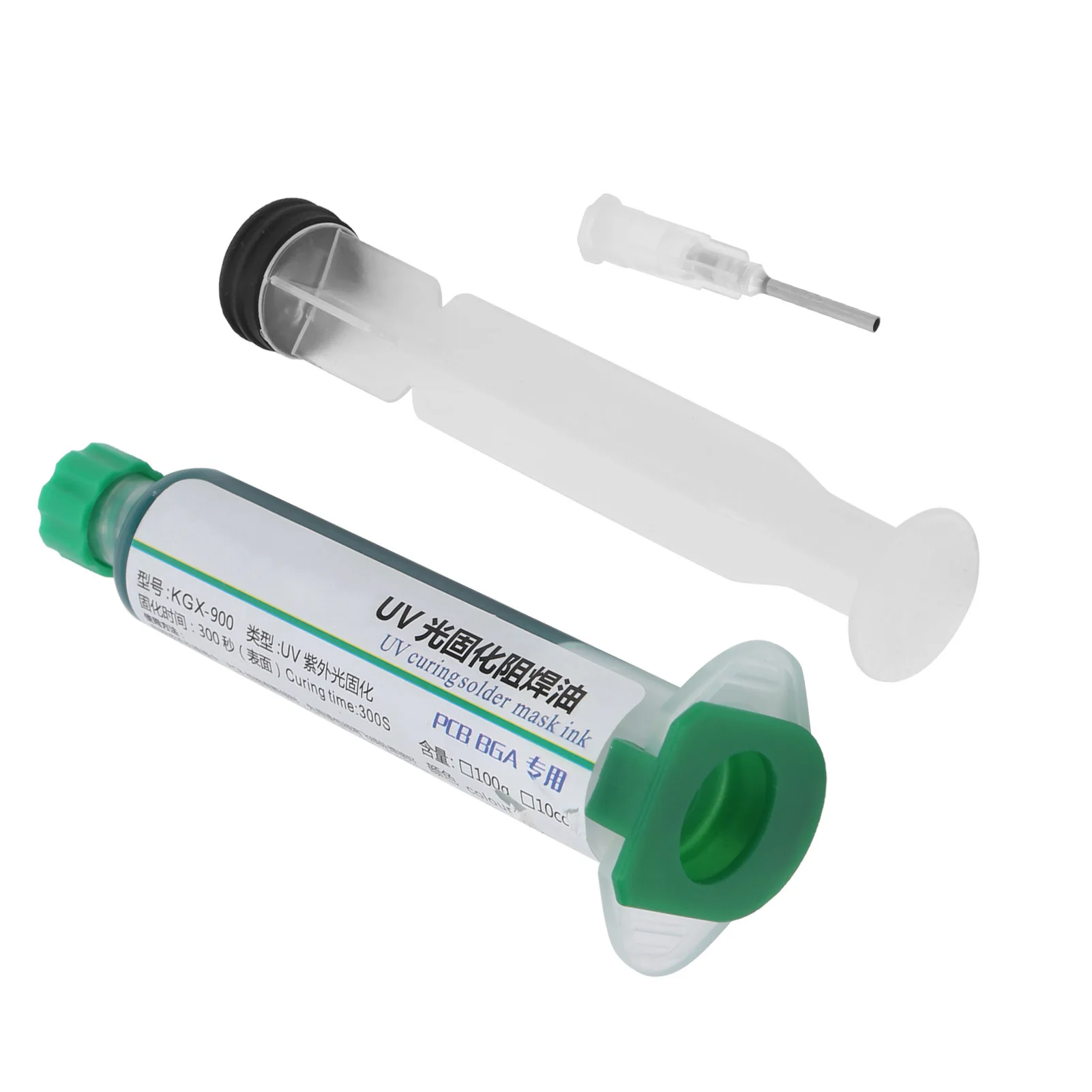 KGX-900, encre résistante à la soudure au durcissement UV vert 10cc avec aiguille poussoir pour soudure de PCB, résistance à la soudure de la peinture, encre résistante à la soudure de PCB