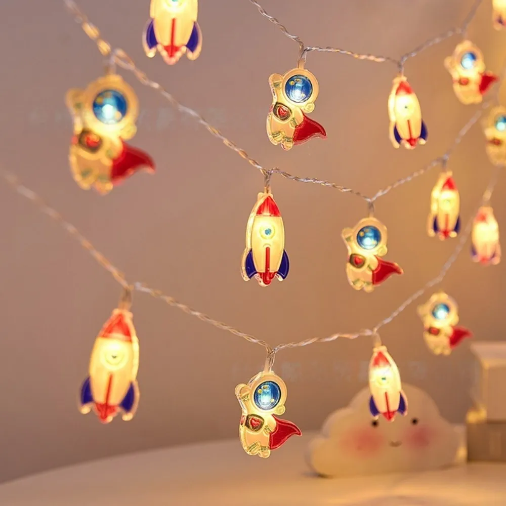 Cartoon Unicorn LED String Lights, Cute Space Astronaut Rocket Fairy Lights for Kids Bedroom, Birthday Party, Window Baby Room