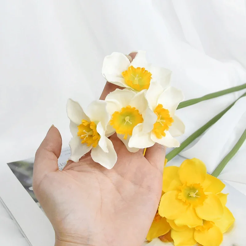 6pcs Artificial Narcissus Flower Bouquet Home Garden Room Desktop Fake Flower Decoration Wedding Festival Party Daffodil Decor