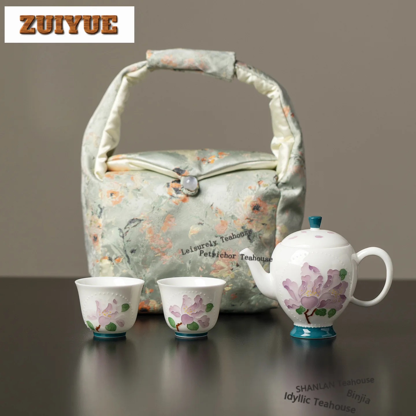 Hand-painted Iris Bead Curtain Travel Tea Set Kit Retro 1 Pot 2 Cups Tea Brewing Organizer Portable Outdoor Stock Bags Craft