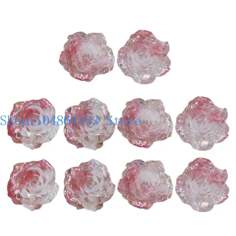 652F Pack of 10 Translucent Glittering Camellia Blossoms Resin Crafting Supplies for Creative Handmade Projects and Decoration