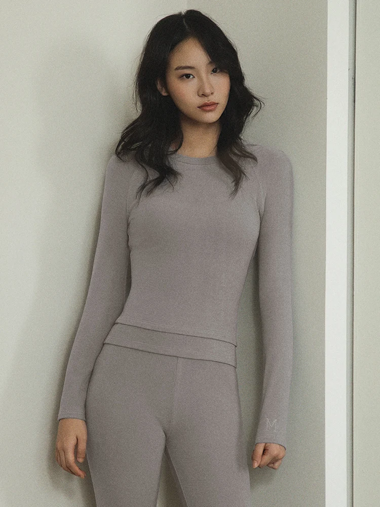 Musebree Graues zweiteiliges Winter-Thermounterwäsche-Set mit Rundhalsausschnitt