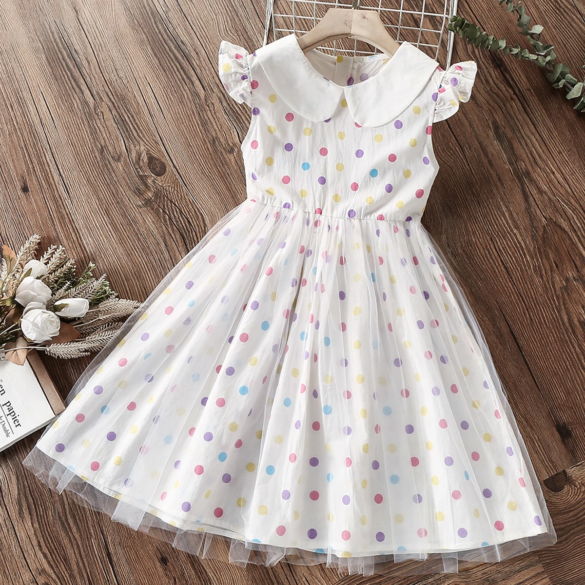 

Summer Girls Dress Fashion White Dot Kids Dresses Sleeveless Children's Clothes Casual Korean Teenagers Costumes 6 8 10 12 Years