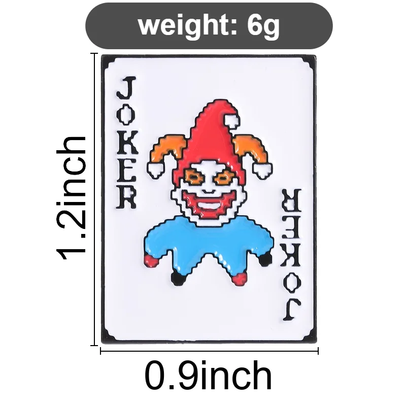Pixel Art Joker Card Enamel Pins Cartoon Funny Retro Gaming Brooches Poker Clown Jewelry Decor Lapel Badge Gifts