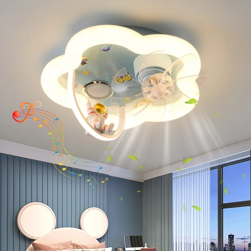 Minimalist Children's Bedroom Ceiling Fan Light Cartoon Astronaut 360 Fan Lamp Intelligent Shaking Head Variable Frequency Decor