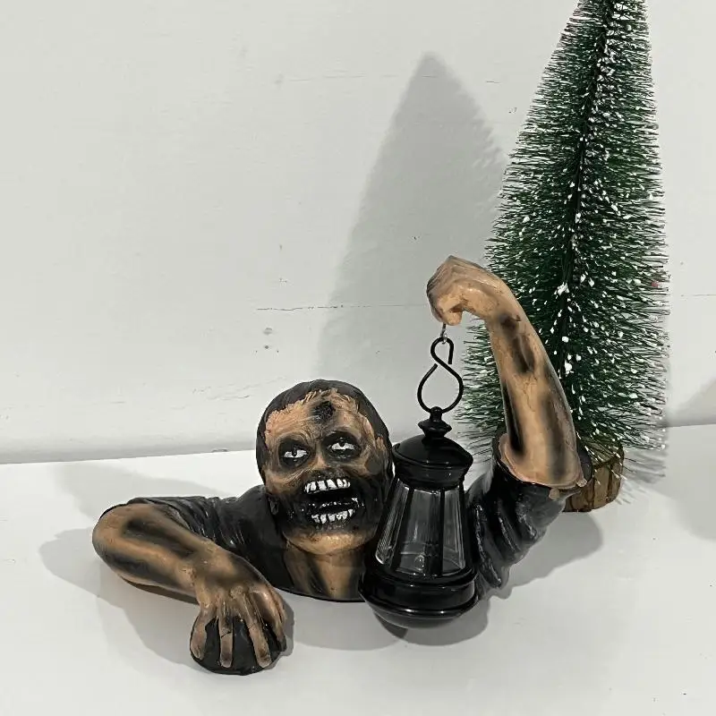 Halloween Zombie Lantern Resin Statue Horror Sculpture Spooky Haunted House Party Garden Yard Desktop Decoration Ornament Prop