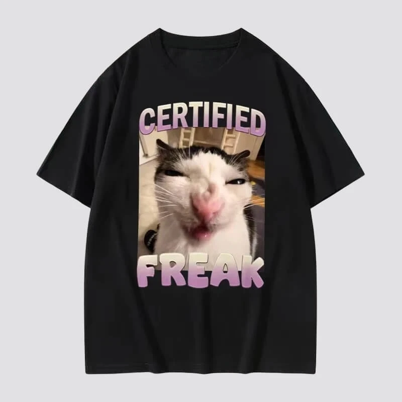 Meme Cat Graphic Printed T-shirt Men Women Unisex Casual Trendy Oversize Casual T-shirt Travel Daily Streetwear Hip Hop Vintage