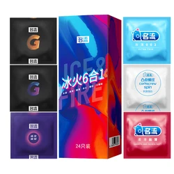 Condoms 24 Pcs 6 Types Ultra Thin Ice and Fire Dotted Natural Latex Double Lubricated Condoms Sex Toy for Men Safe Contraception