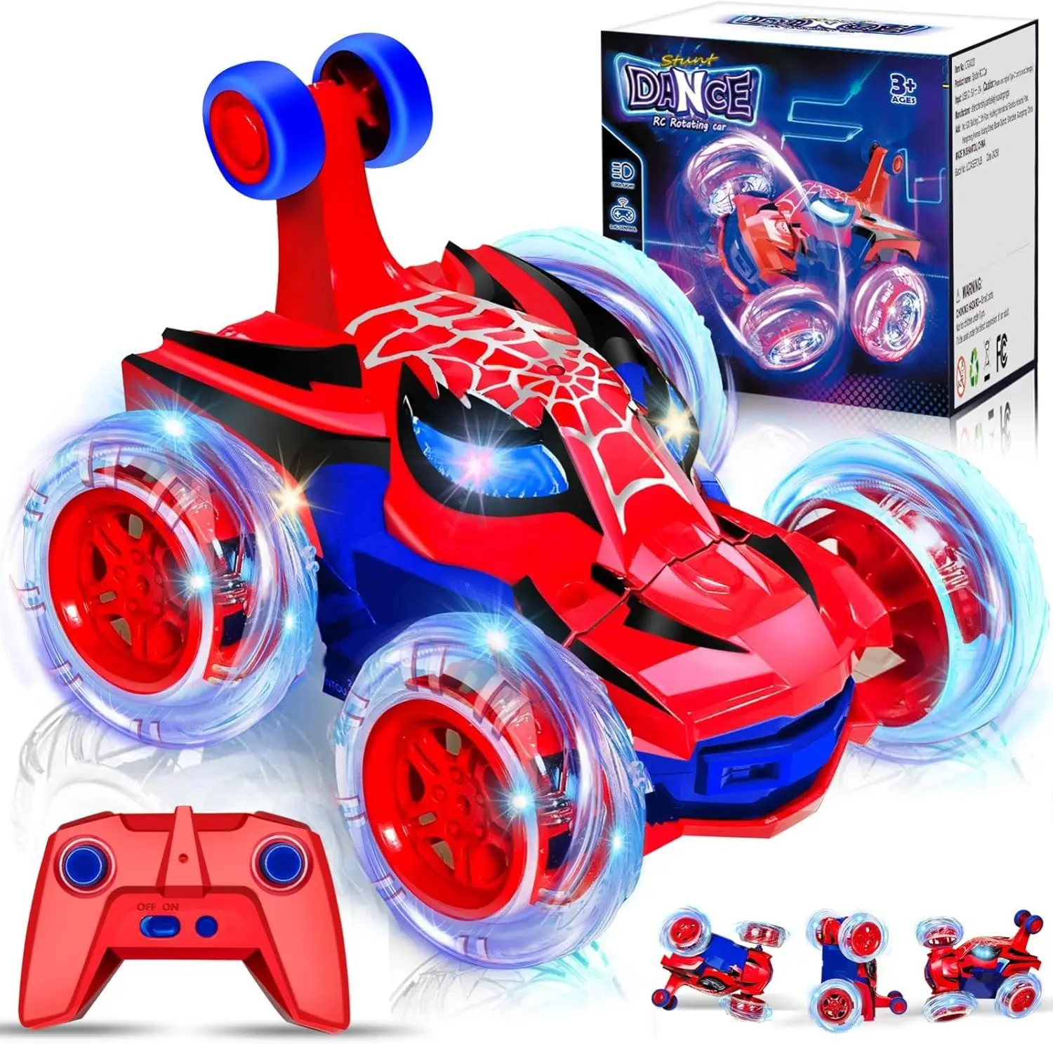 Kids Toy Spider RC Car for Boys 4-7 Years Old - Cool Spider RC Crawling Toy with 360° Flip Fast Stunts and 4WD Glowing Wheels