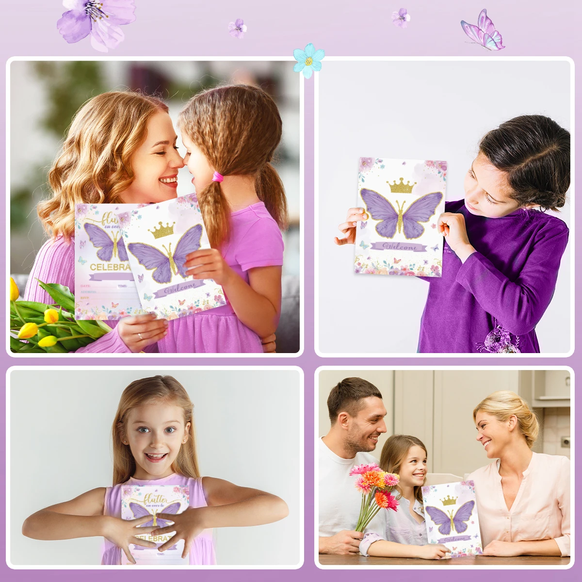 12pcs Purple Butterfly Invitation Card Happy Birthday Party Decorations Kids Wedding Birthday Party Favors Supplies Baby Shower images - 6