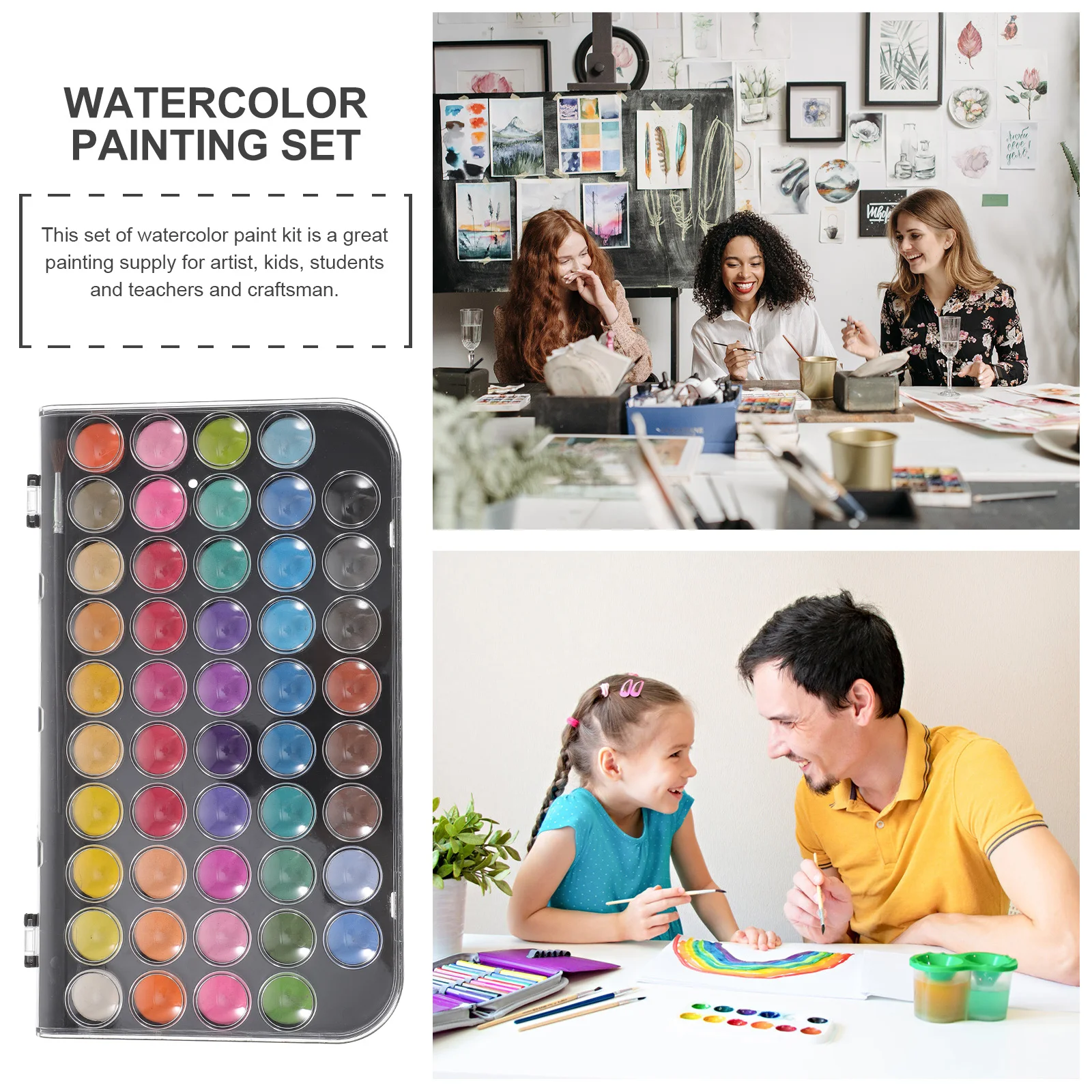 

48 Colors Watercolor Paint Set Solid Powder Pigments Kids Students Safe Washable Portable Painting Supplies Art Craft Gift
