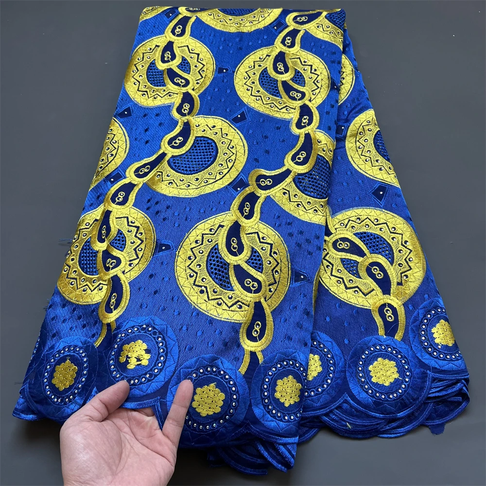2024 High Quality African Nigerian Tulle Lace Fabric Embroidery Cotton Wedding Party Dress   Damask Sequins 5Yard Chiffon Hz1280