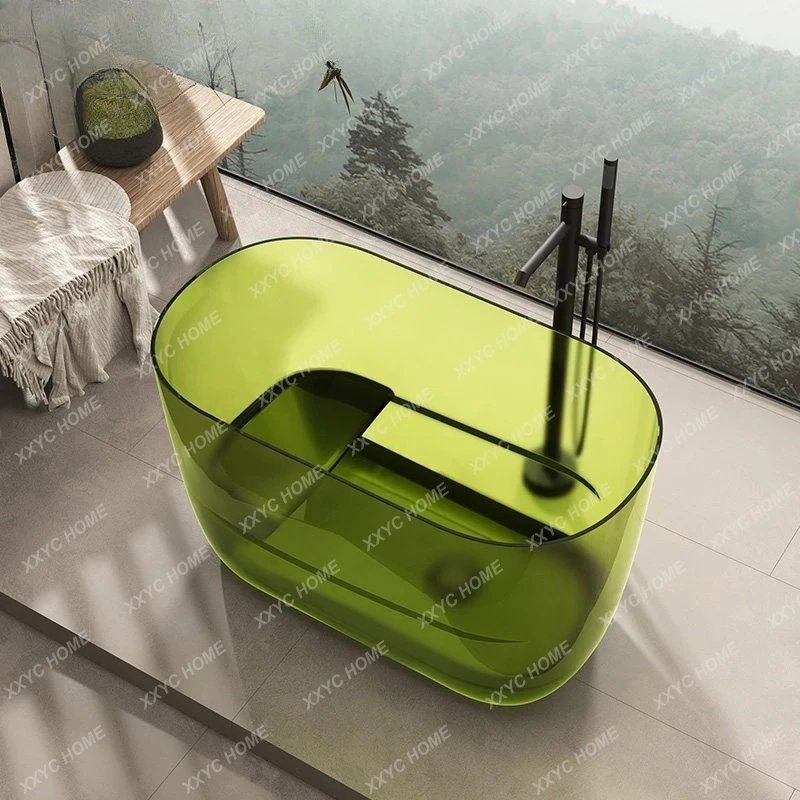 Deep bubble transparent small bathtub small apartment hotel  independent sitting mini crystal bathtub