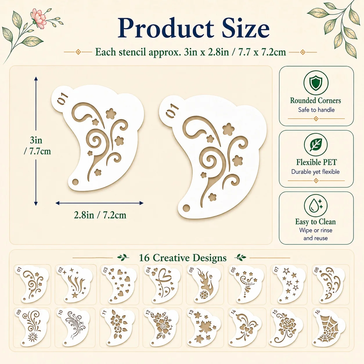 16 Stencils for Face Painting, Ideal for Masquerades,Cosplay, And Parties -Reusable PET Templates Suitable for DIY, Scrapbooking
