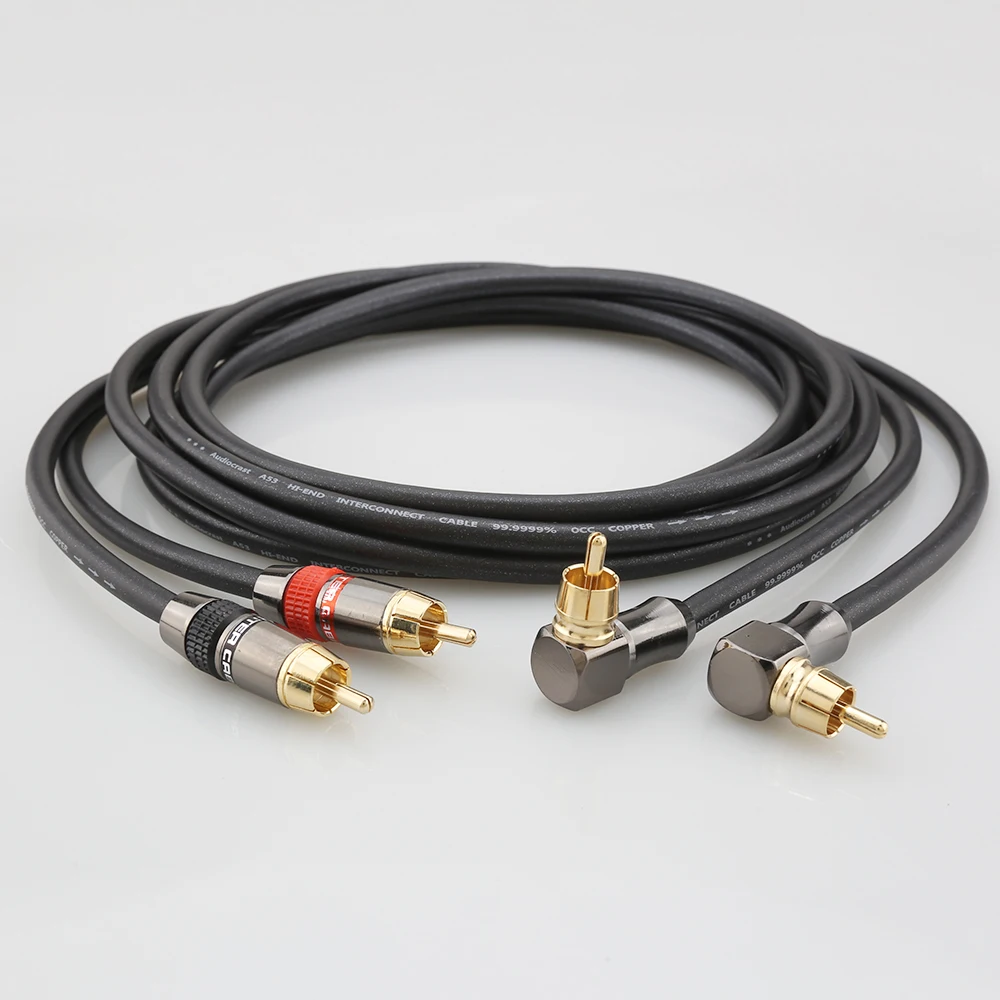 Pair HiFi RCA Audio Interconnect Cable 90 Degree Right Angle Locking Lotus Plug RCA Plug Signal Line