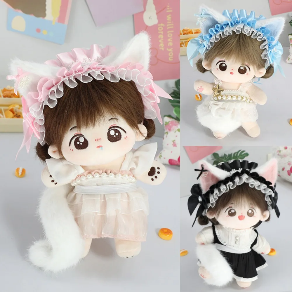 

20cm Plush Doll Hair Band Tail Cat Ear Dolls Accessories Kpop Idol Dolls Gift Sititng Party DIY Toys
