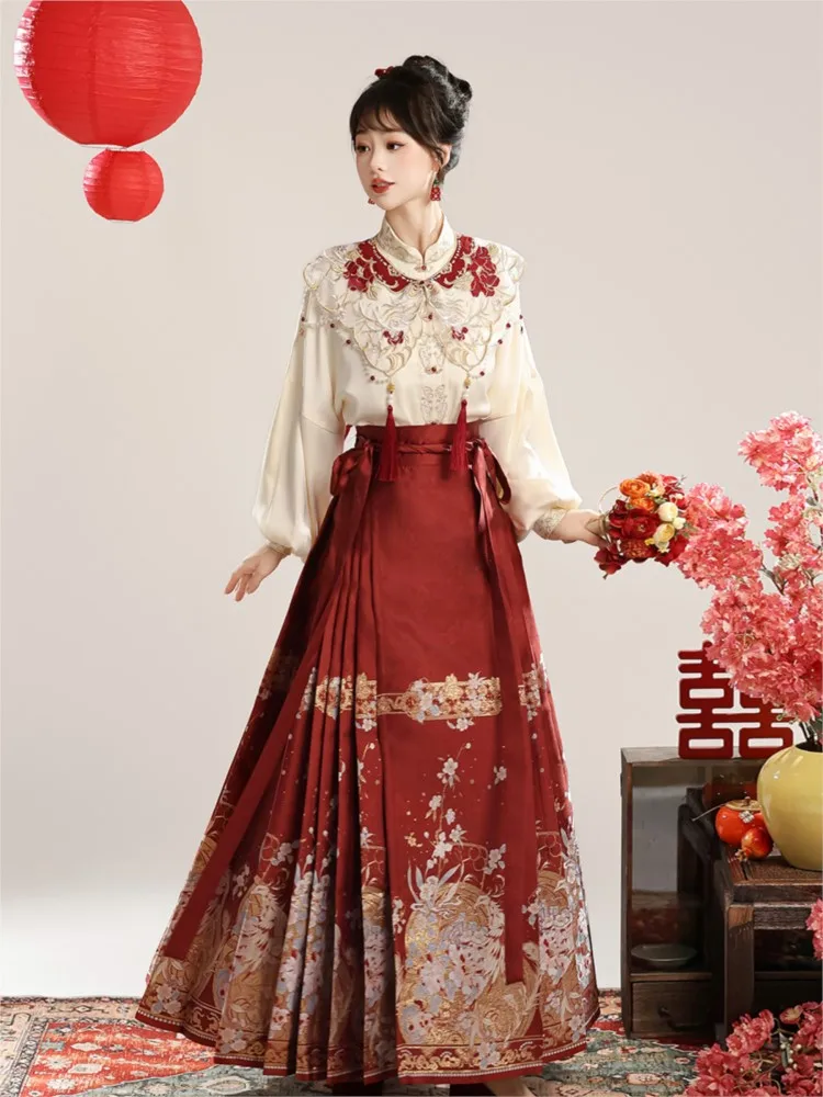 

New Chinese-style Hanfu red skirt half toasting dress engagement suit for women