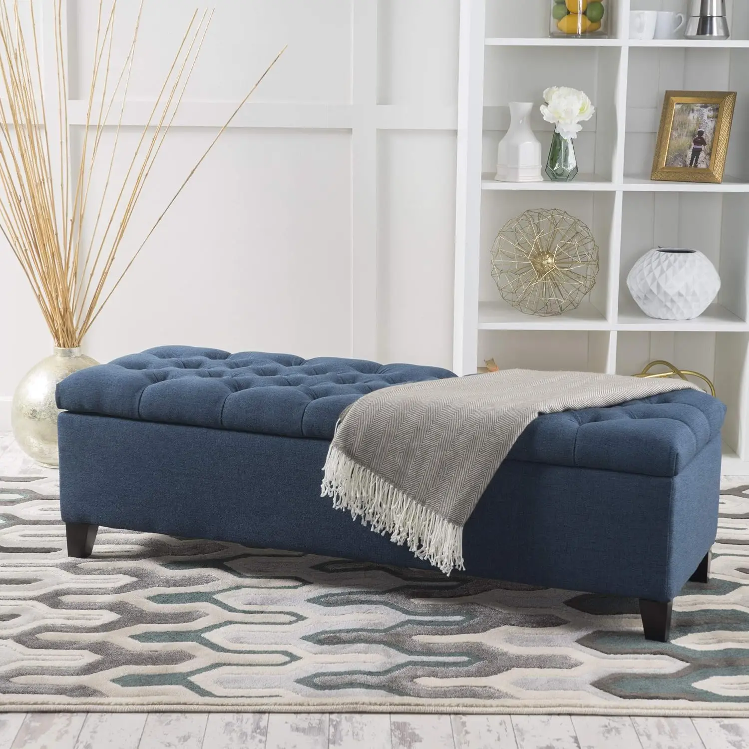 Fabric Storage Ottoman Bench with Tufted Top & Hidden Compartment for Bedroom Living Room Entryway 51.5