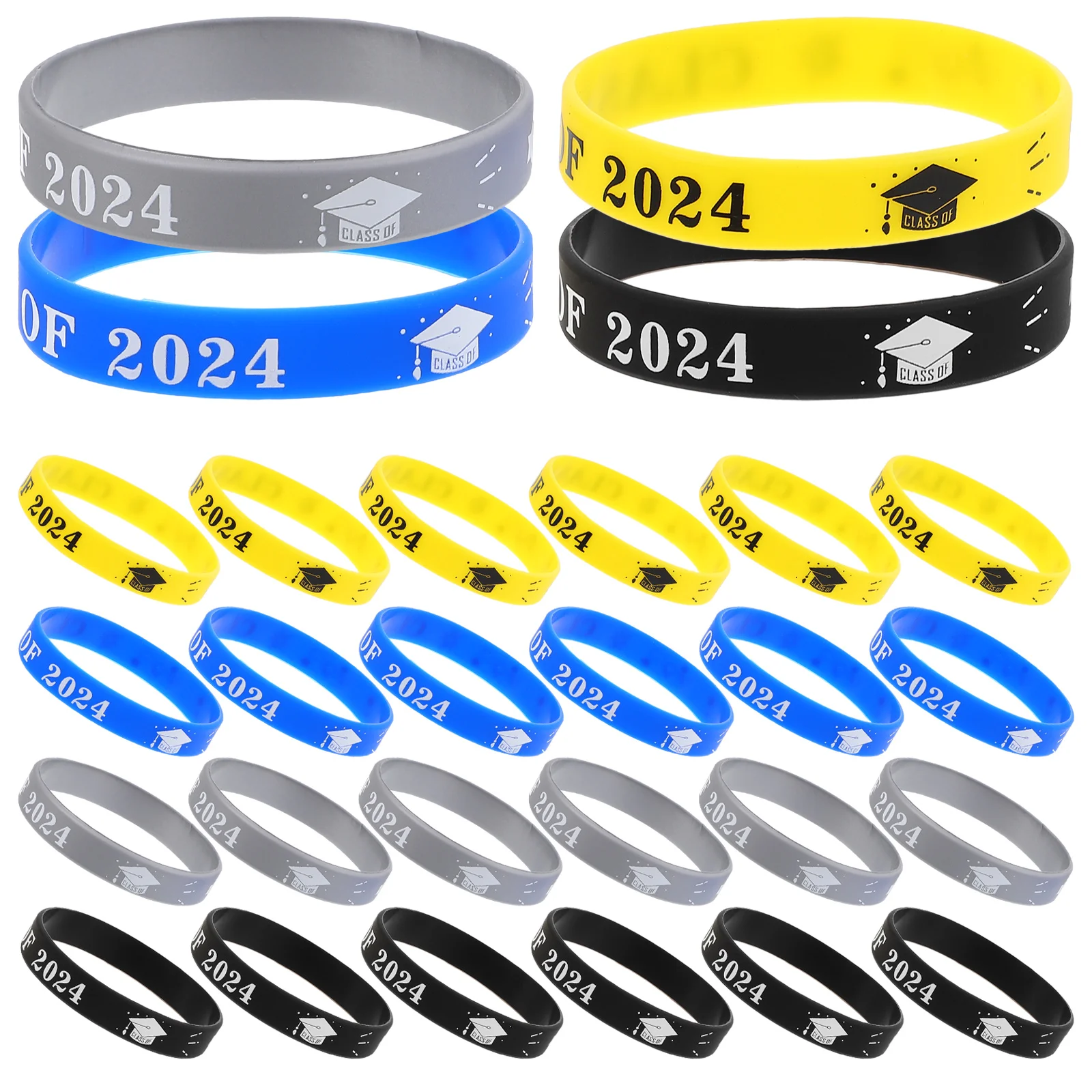 24 Pcs Mens Bracelet Wristbands Graduation Silicone for Class of 2024 Themed Decorative Party Accessory Graduations Man