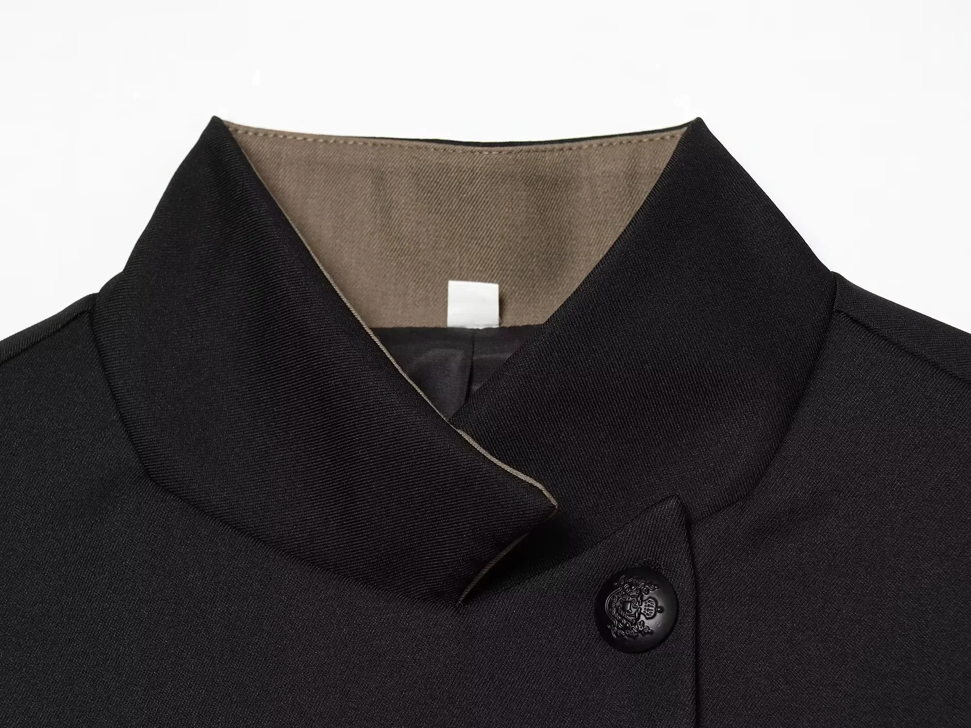 Damen Vintage Büro Einfarbiger Blazer Damen Stehkragen Langarm Lockerer Blazer Mode 2026 Frühling Sommer Lässiger Ladu-Blazer – Detail 4
