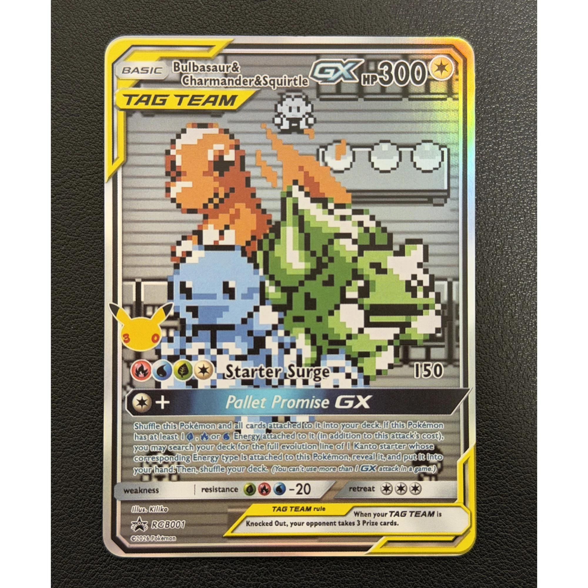 4Pcs/set Self Made Pika Charizard Red's Challenge Bulbasaur English Refracted Flash Card Classic Game Anime Collection Card view 5
