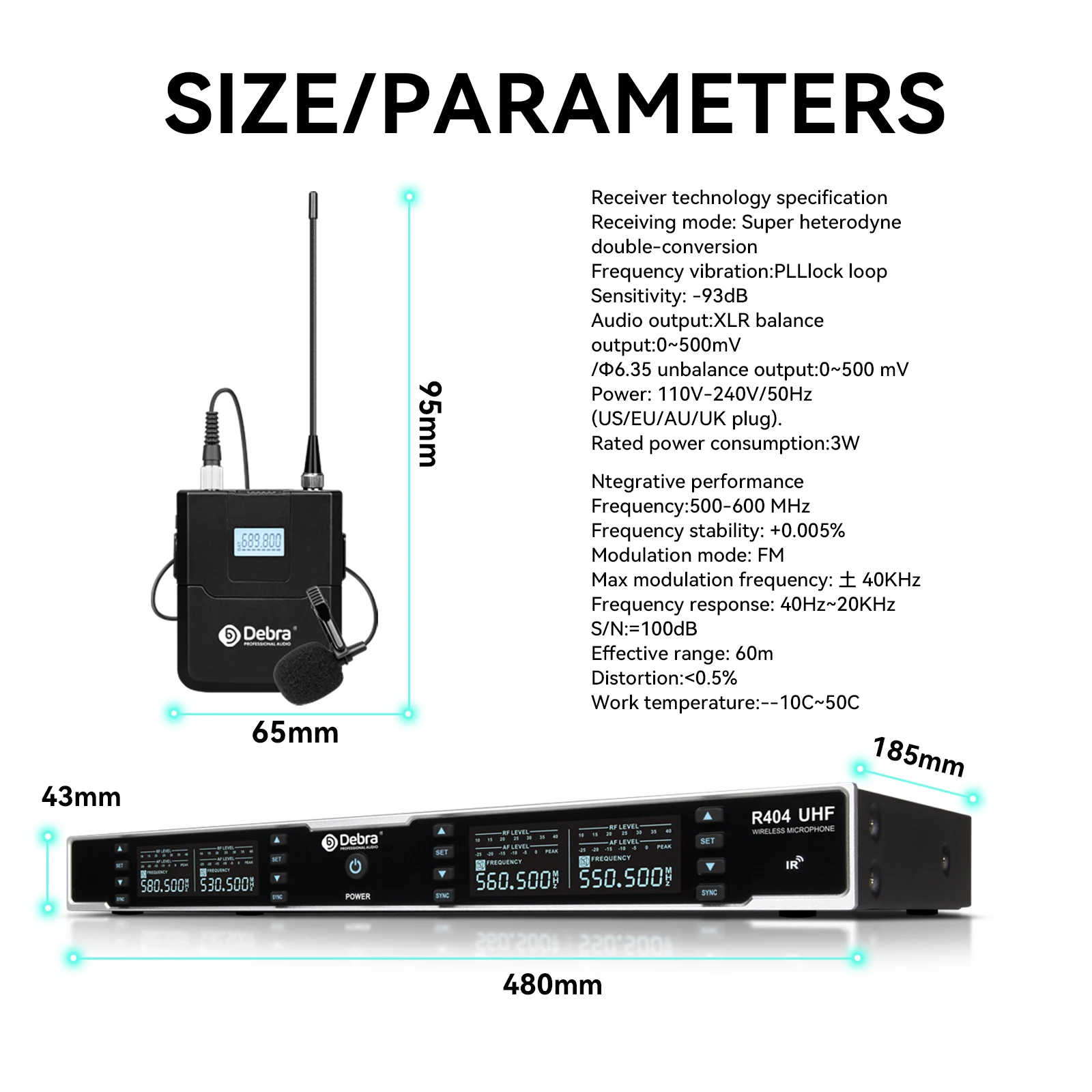 Debra R404 Professionelles drahtloses UHF-Mikrofonsystem, 80 m Übertragungsreichweite, für Bühnenauftritte und Online-Unterricht – Detail 14