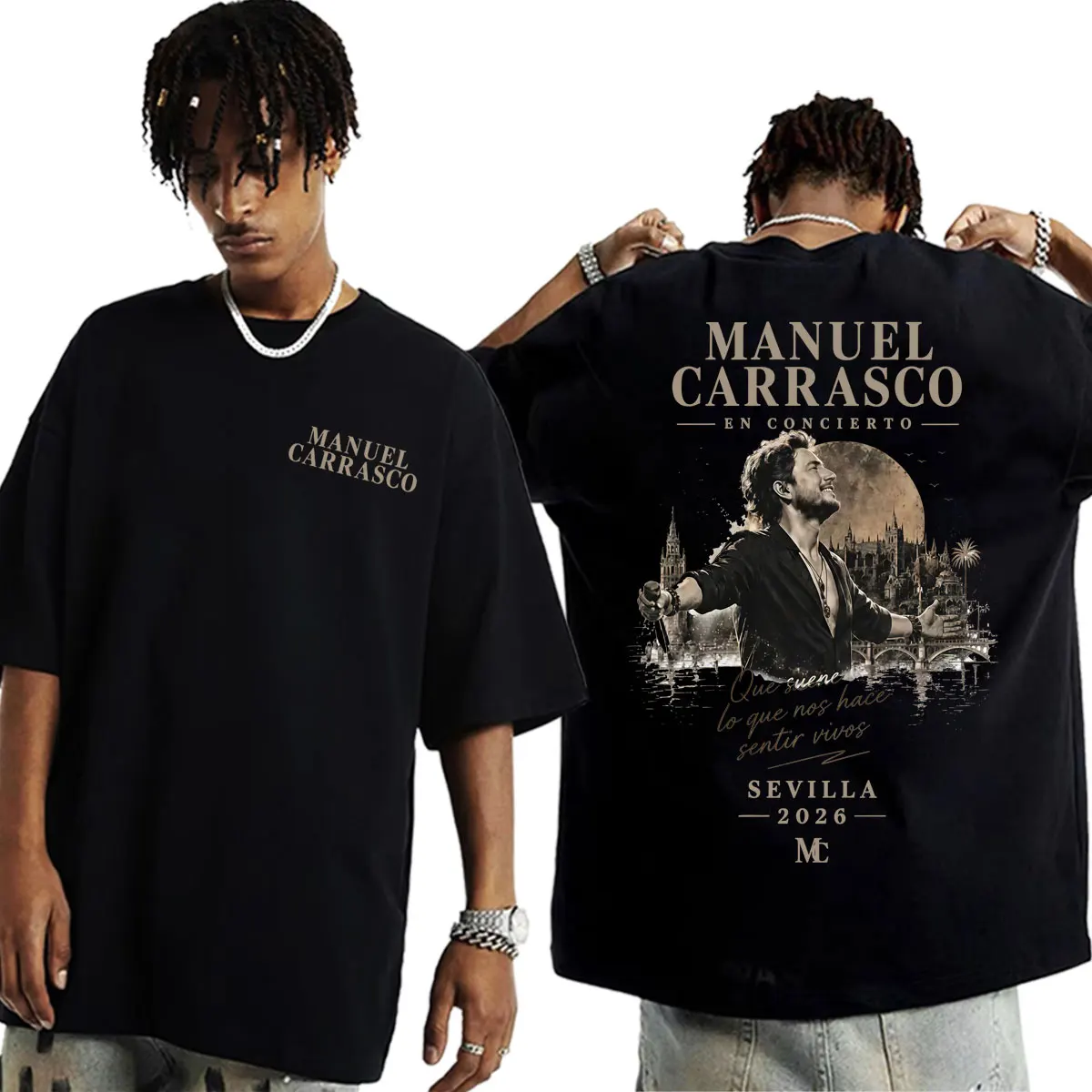 Camiseta del álbum Manuel Carrasco En Concierto Sevilla 2026, camiseta de moda para hombre y mujer, camisetas de música Pop Hip Hop Y2K, camiseta informal cómoda de algodón