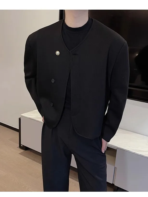 

New Chinese Sle ort Faionable No Collar Design Spring Autumn Men's Jaet Outerwear Youth Trendy Fraance Sle