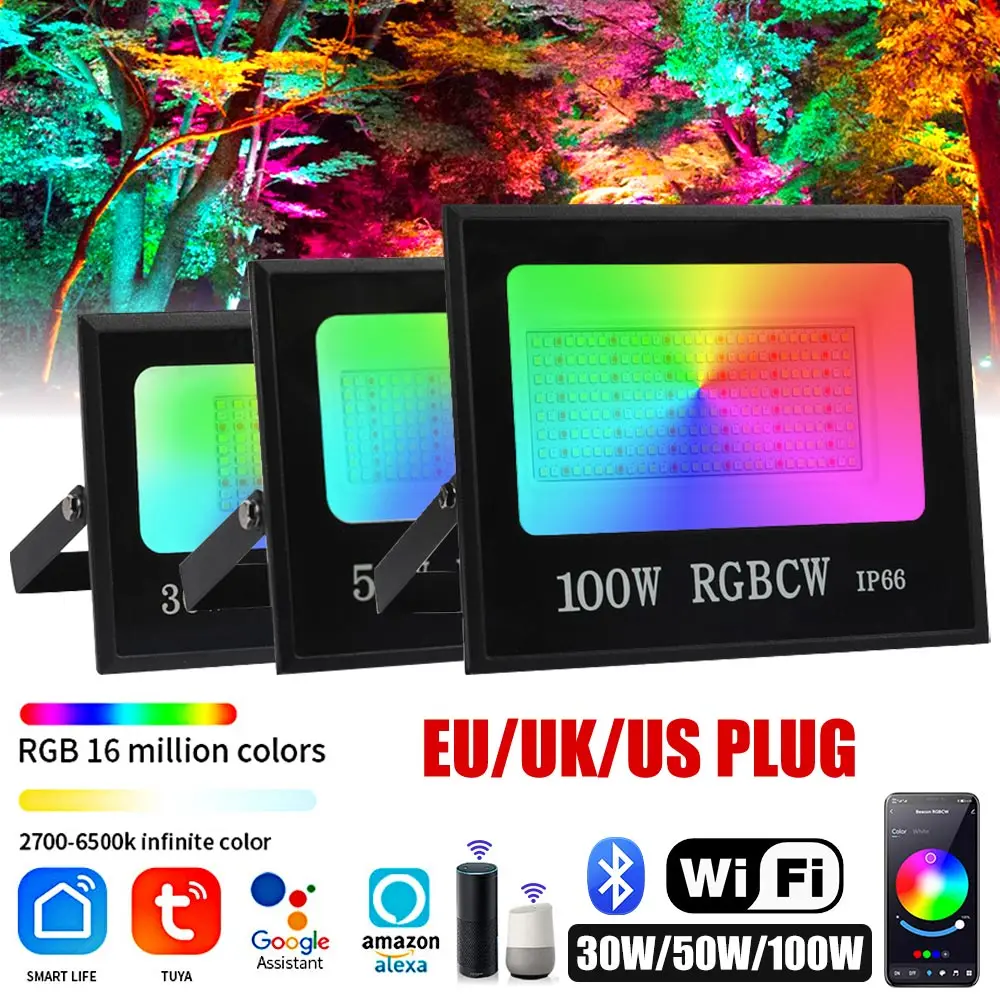 Imagem -02 - Projetor Rgb Tuya Inteligente Refletor Led Holofote Impermeável Jardim Paisagismo Iluminação para Exterior 50w 30w ac 110220v