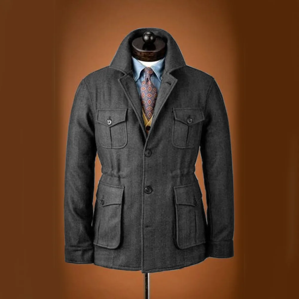 Chaqueta de Tweed para hombre, traje de esmoquin de lana de alta calidad, trajes de lana de un solo pecho, blazer informal ajustado para hombre, Invierno