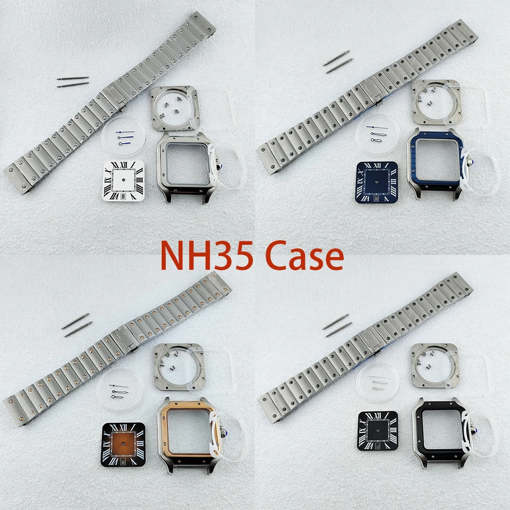 NH35 Square Case Men's Watch Folding Buckle Roman with Date Window Dial Stainless Steel Mechanical Watch Accessories