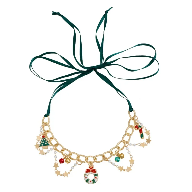 2026 عيد الميلاد متعدد العناصر المختنق قلادة للنساء سانتا كلوز شجرة دلاية شكل نجمة تصميم جديد شخصية الشريط المنسوجة مجوهرات