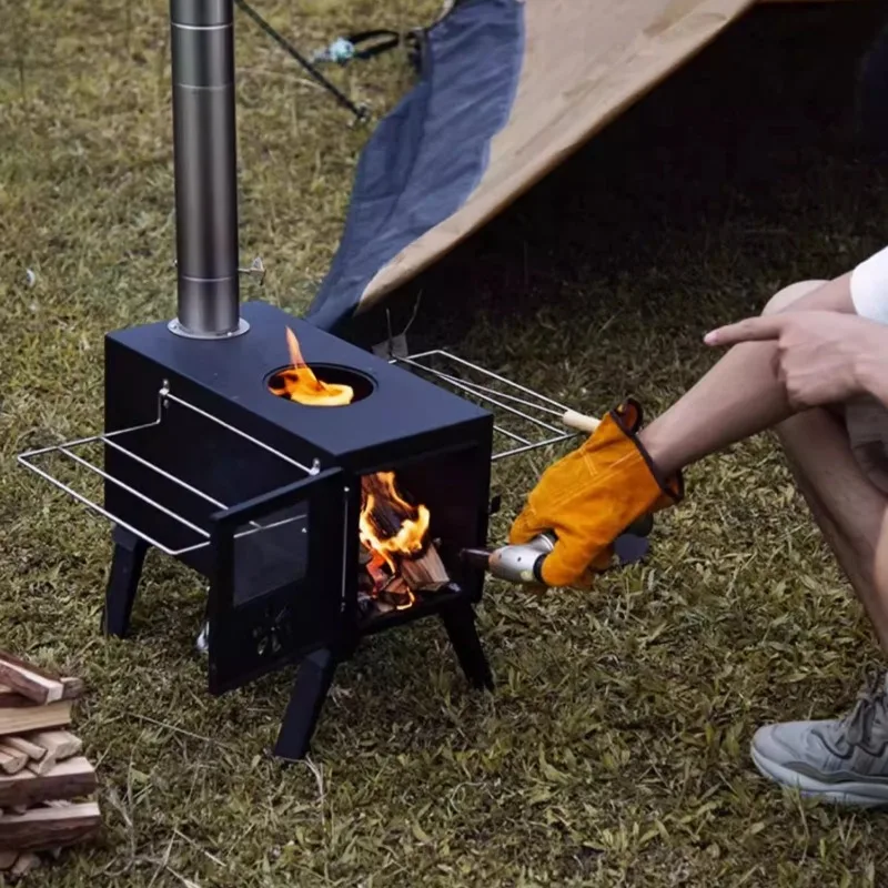 

Outdoor Warm Firewood Stove Carbon Steel Winter Camping Portable Essential Charcoal Stove Durable Camp Cooking Supplies