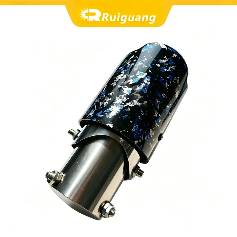 Adjustable Angle Exhaust Tip ABS Shell Blue Platinum Forged Pattern With AK Style Logo, 63mm ID/89mm OD, Fits Curved Exhaust Pip