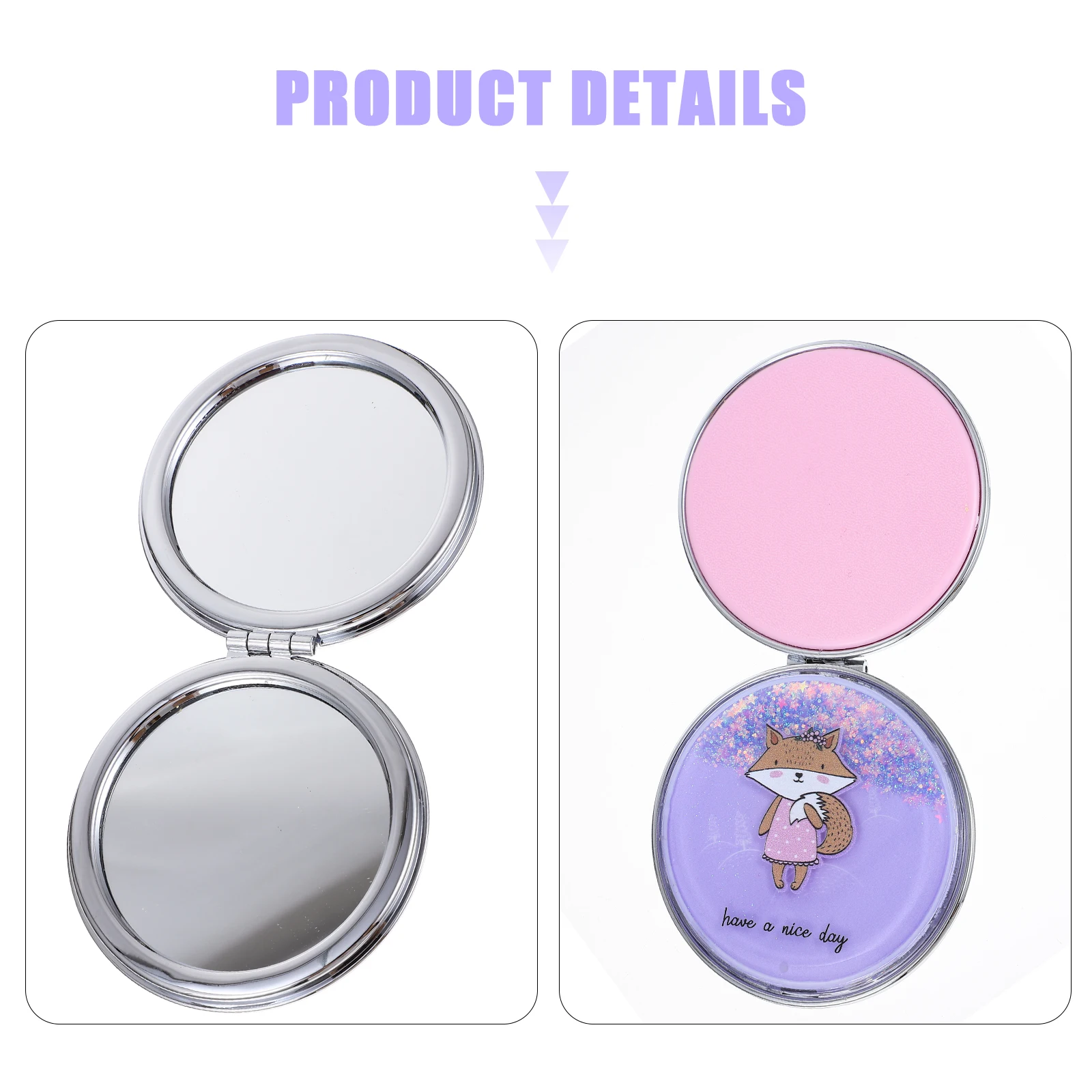 Make-upspiegel met glittereffect Compacte ronde dubbelzijdige draagbare minispiegel voor dames Reizen Outdoor Mode make-upaccessoire