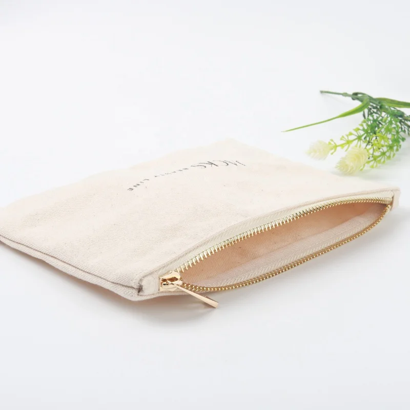 Customized productWholesale Zipper Makeup Bag Eco-Friendly Cotton Canvas  Accessory Pouch Double Sided Cosmetic Bag