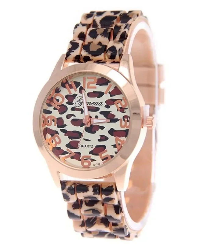 Geneva Women Watch Print Silicone Watches Personality Leopard Color Ladies Quartz Watch Fashion Creativity Relogio Feminino Gulf