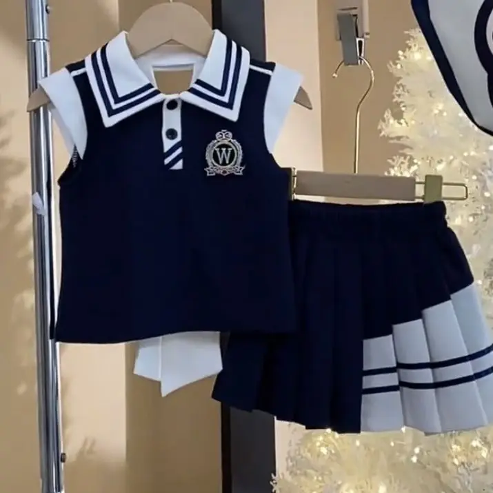 new-baby-girls-summer-fashion-sets-back-bow-top-skirts-princess-elegant-suits-2-8-t