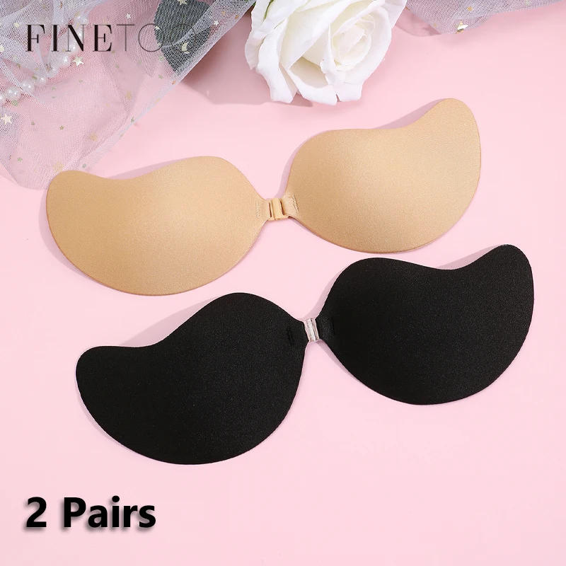 2Pairs Women Sexy Invisible Push Up Bra Strapless Seamless Bras Front Closure Bralette Underwear Self-Adhesive Silicone Stickers