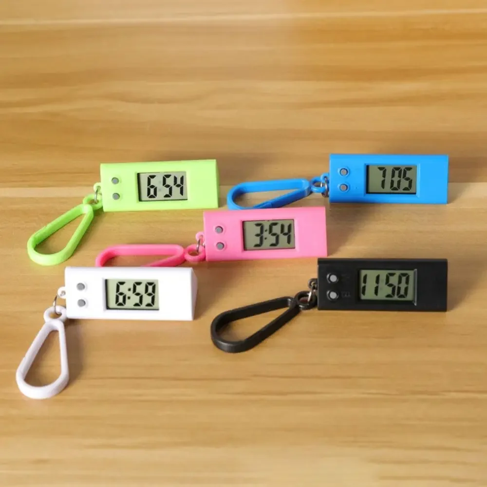 With buckle Triangle Electronic Hanging Clock Anti-fall Small Electronic Clock Keyring Silent Mini LED Digital Clock Backpack