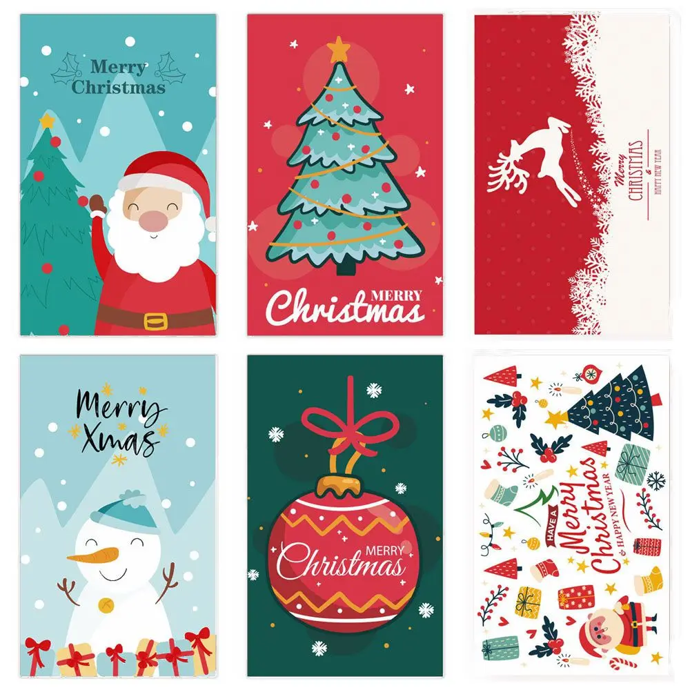 50PCS 9x5.4cm Merry Christmas Card Happy New Year Message Note Greeting Postcard Xmas Tree Deer Package Wrapping Decor Gift